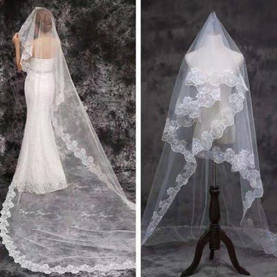 Voile de mariée monocouche en dentelle brodée, coiffure longue, coiffure de mariage assortie, accessoires pour séances photo
