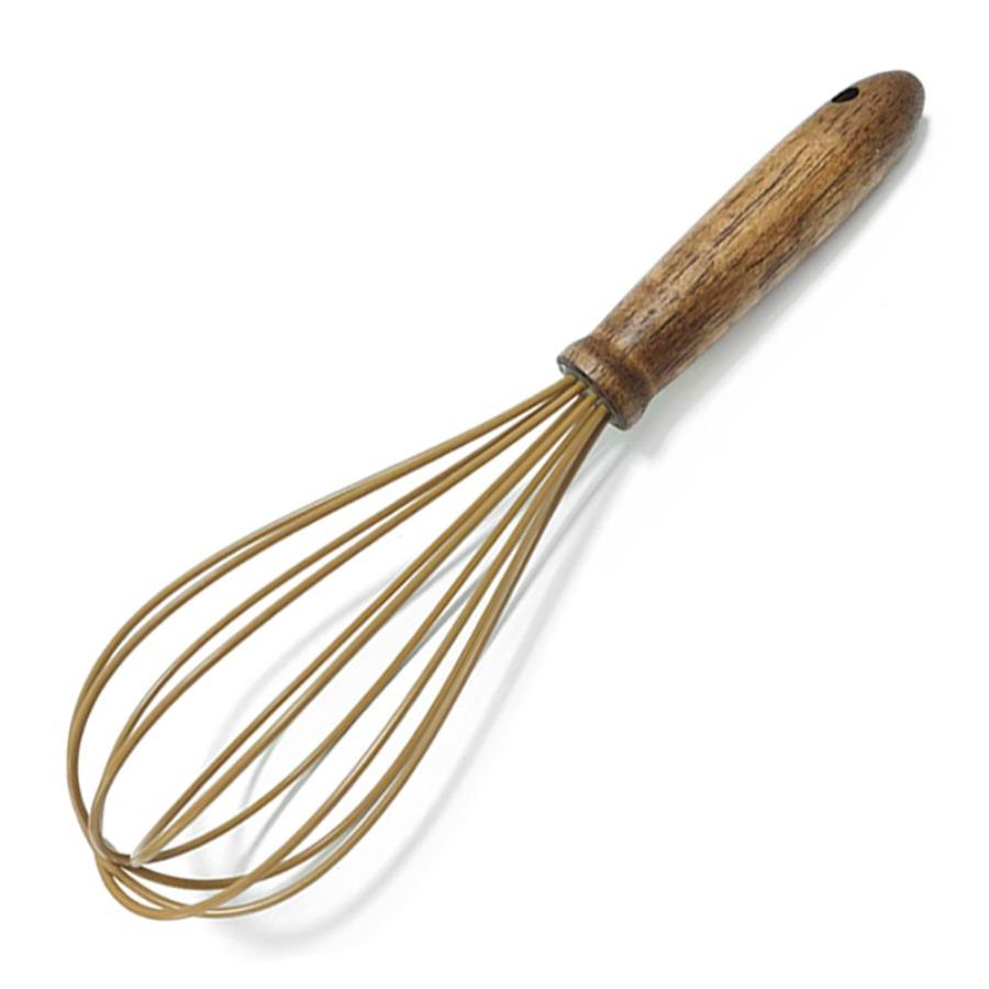 Silicone Egg Whisk with Walnut Wooden Handle, Heat Resistant Cooking Utensils for Blending Whisking Beating Stirring Cooking Backing