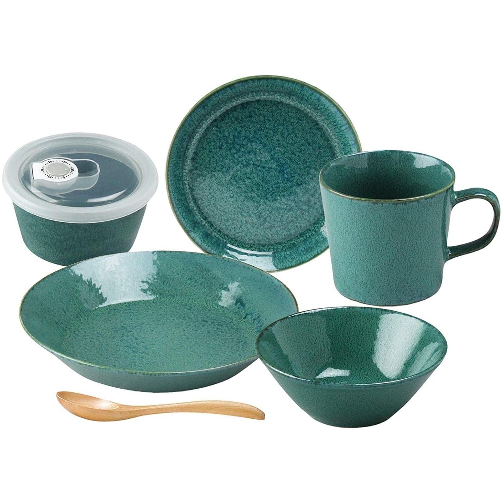 

Aito (Aito Manufacturing Co., Ltd.) Mino Ware Natural Color Dinnerware Set, 6-piece set for single person, Green, Dishwasher and microwave safe, Mad