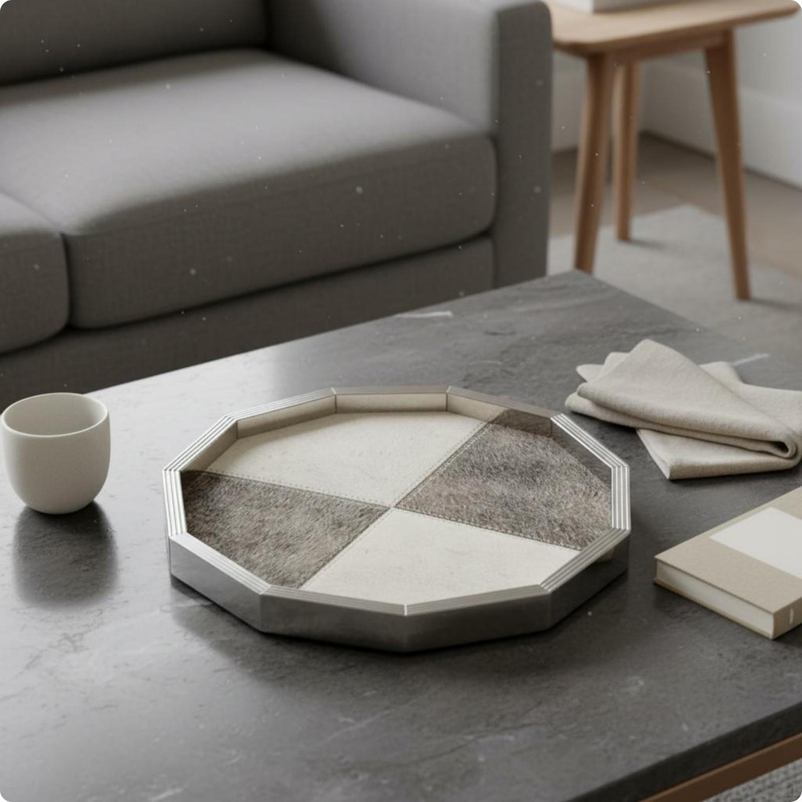 Horsehair Tray Modern Luxury Style Decorative Metal Stainless Steel Frame Home Decor for Tea