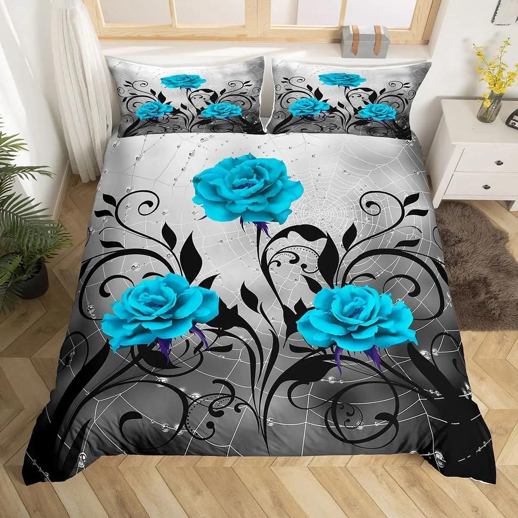 Comforter Red Rose Twin King Size Romantic Floral Bedding Set Flower Comforter With 2 For Valentine'S Day