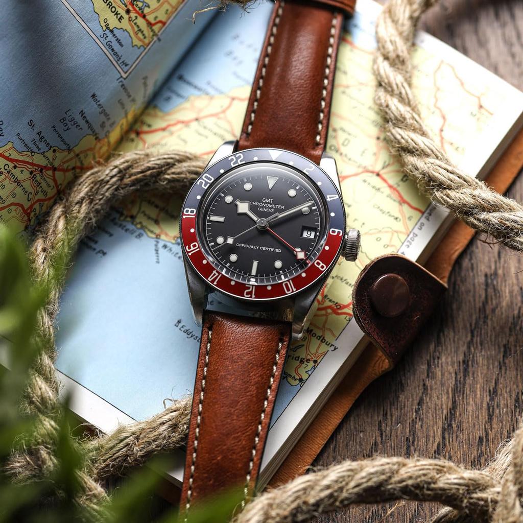 WatchGecko Vintage Highley Italian Leather Watch Strap 20mm (Red Brown, Quick-Release)