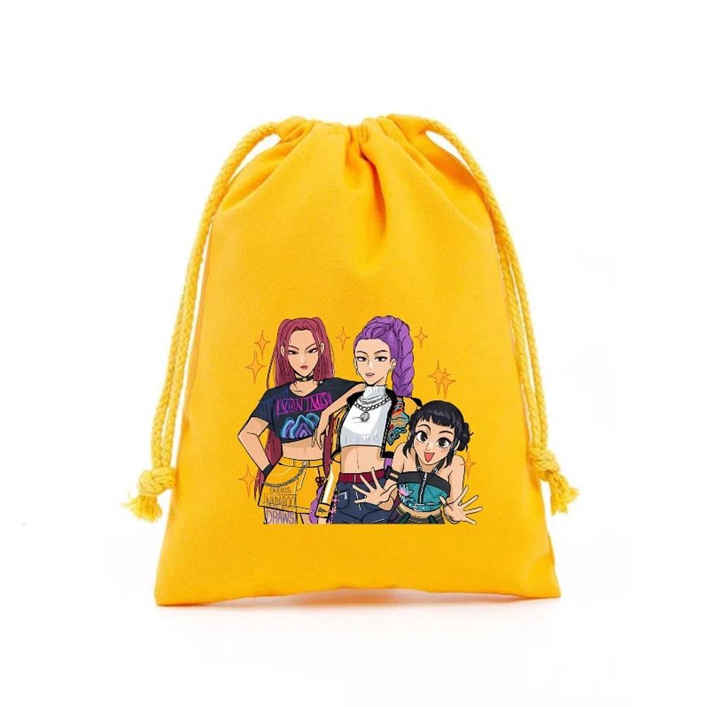 KPop Demon Hunters Storage Drawstring Bag Music Java Boys Cookies Candy Package Kids Gift Bags Print Cotton Key Pouch