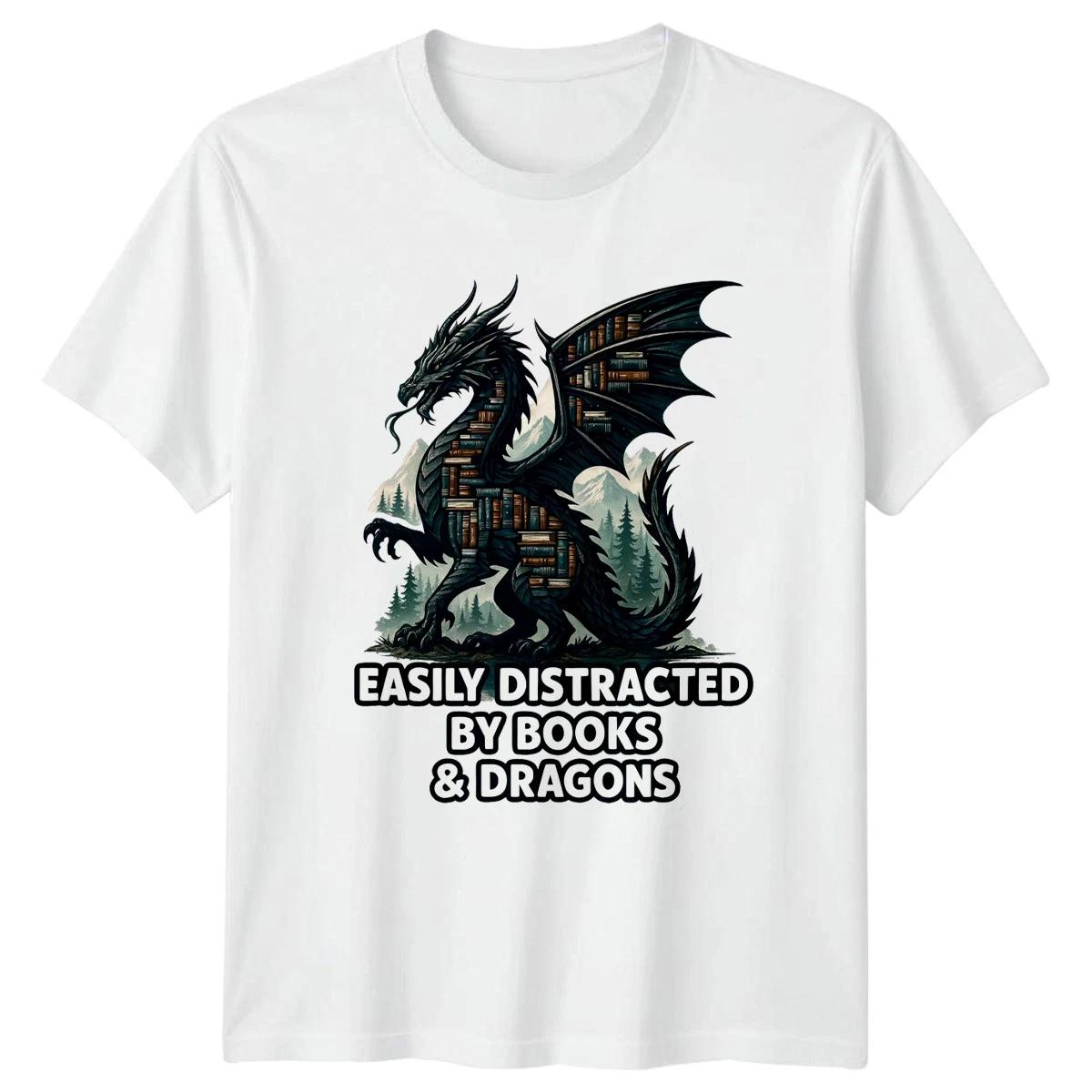 Easily Distracted By Books Dragons Reading Hobbies Mens Womens Graphic Tee XXXL
