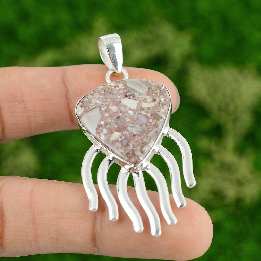 Daughters Day Sale 925 Silver Red Brecciated Mookaite Stone Boho Pendant Jewelry