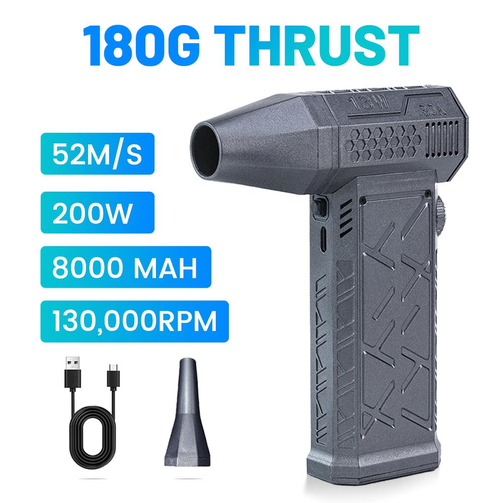 

Мини-воздуходувка 130000 об/мин с дополнительной насадкой, турбореактивный вентилятор, скорость ветра 52 м/с, электрическая воздуходувка, многофункциональная воздуходувка для пыли, сушилка серый