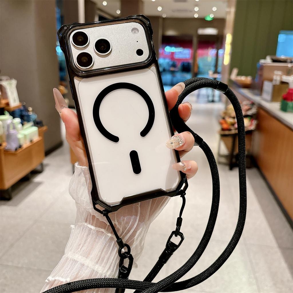 Capa Transparente para Celular Crossbody para iPhone 17 Air 16 15 Plus 14 13 12 Pro Max 16E para Magsafe Capa de Carregamento Sem Fio Magnético