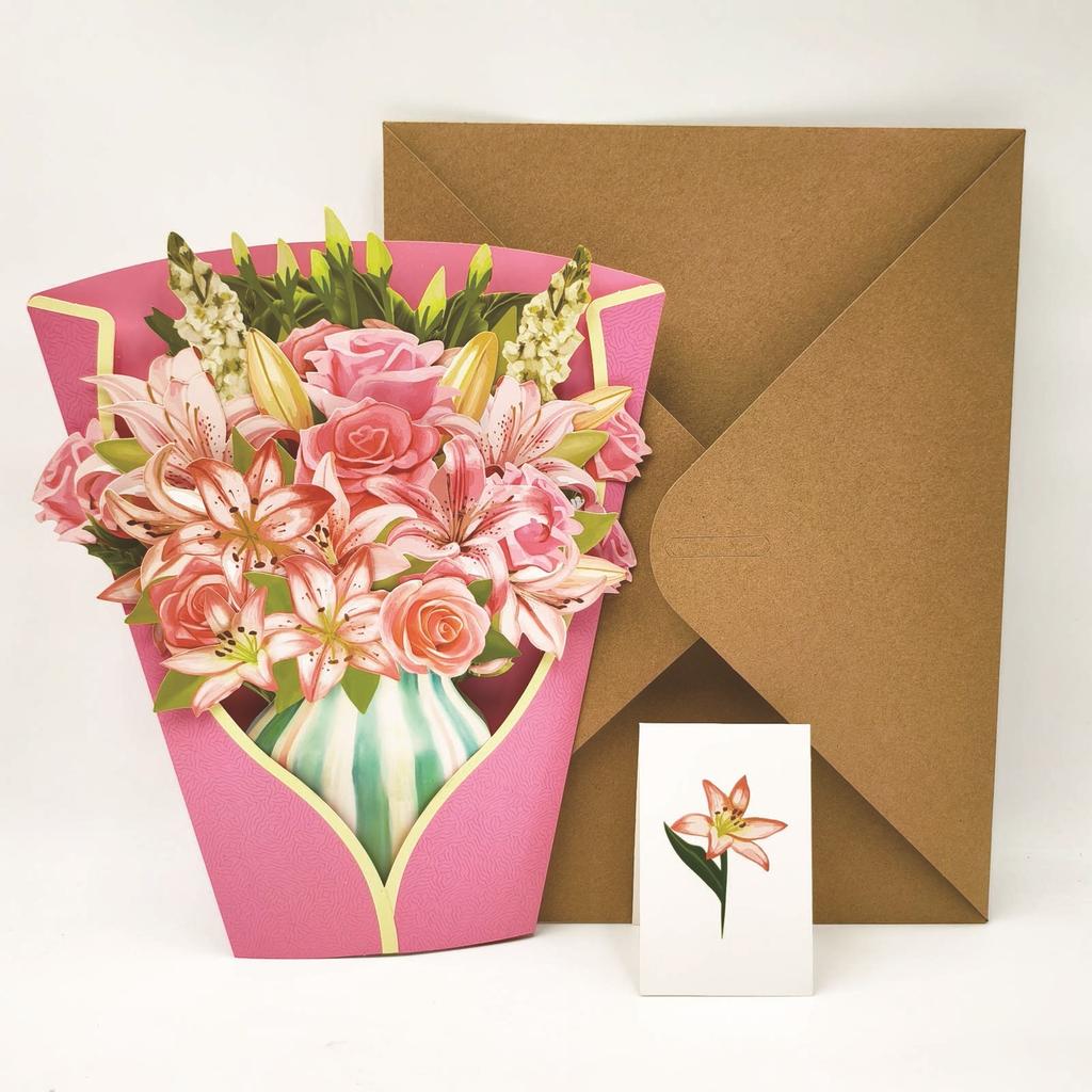 3D Pop Up Flower Greeting Card Creative Mother's Day Paper Multi-Style Thank You Postcard for Valentines Day Birthday Gift