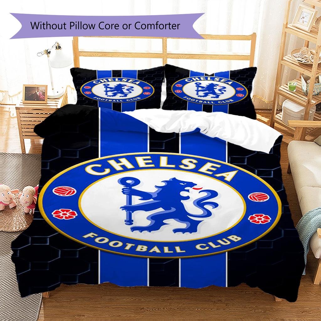 Chelsea FC Pattern Bedding Set Quilt Cover Pillowcase Home Decor Gift (1 * Duvet Cover + 2 * Pillowcase, Without Core)