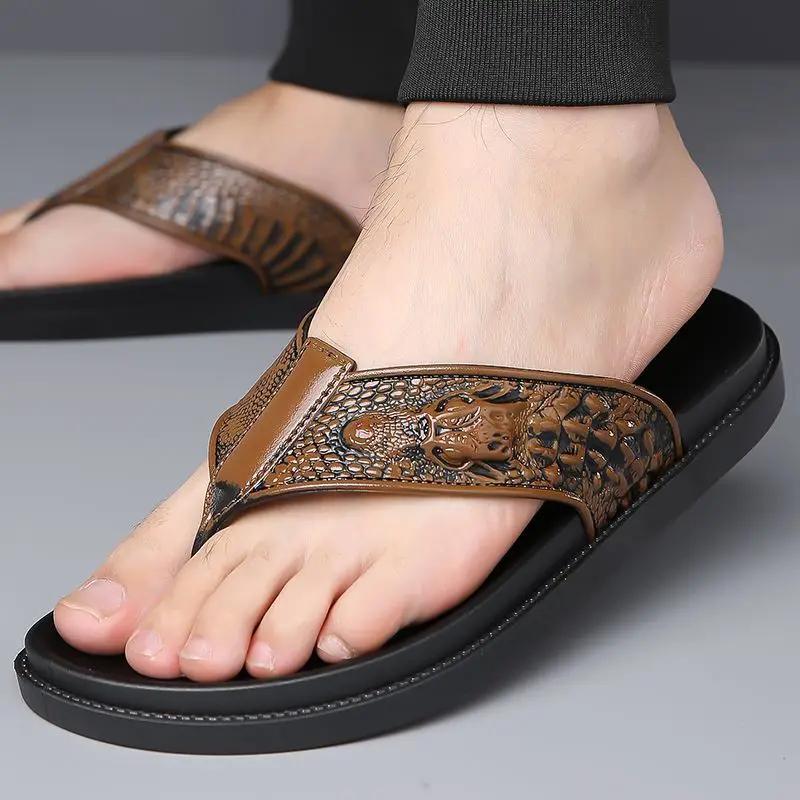 Fashion Flip Flops Shiatsu Slides Outdoor Men's Shoe Beach Male Slipper Platform Comfortable Y2k Elegant Low Price Clappers 2025 Adult