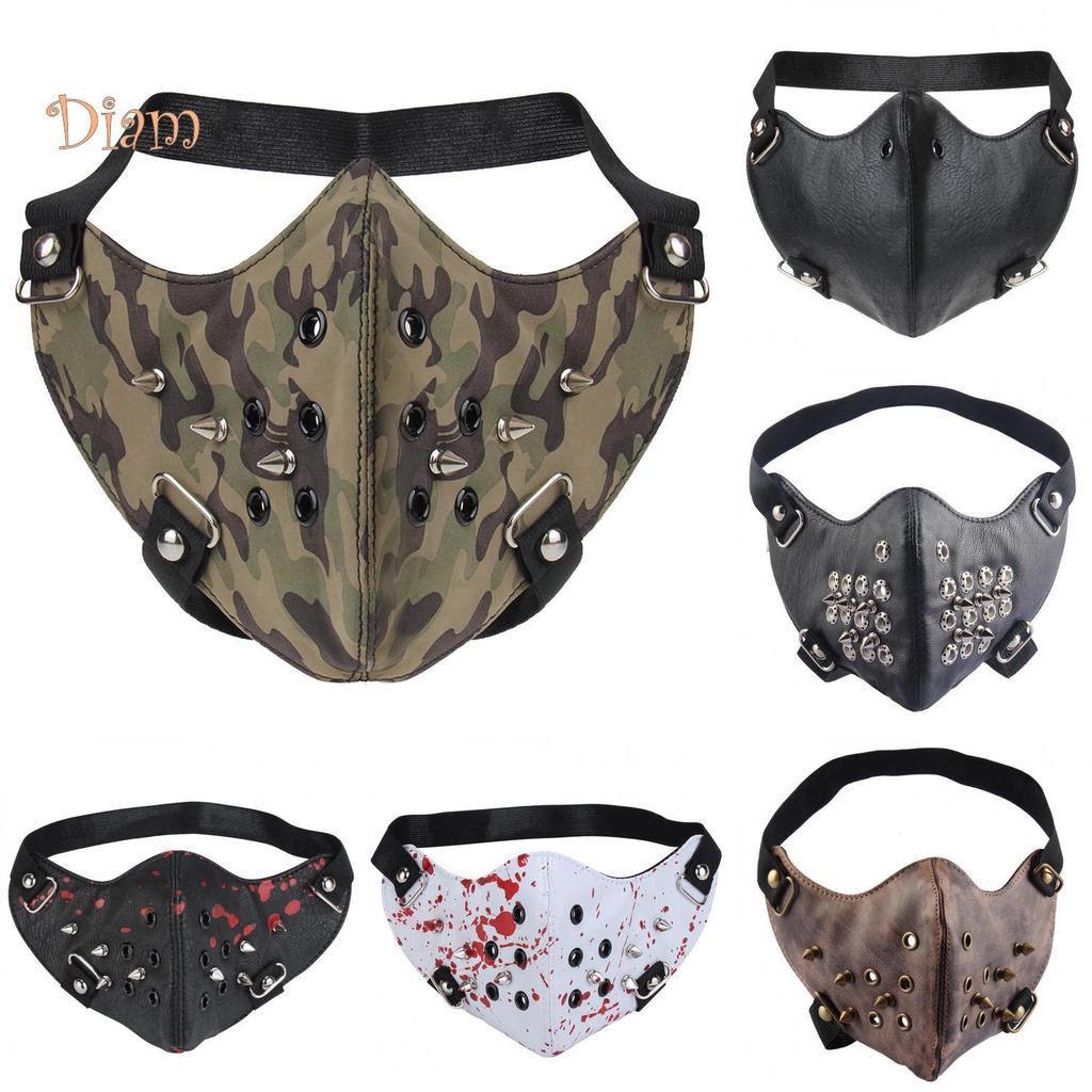 Unisex Faux Leather Rivet Spike Face Cover Halloween Party Prop