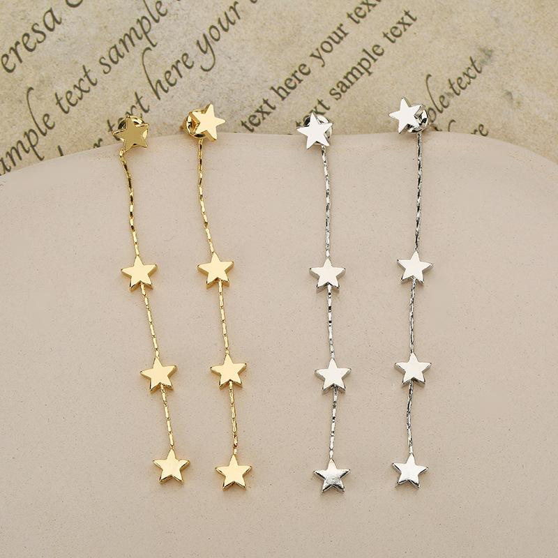 Fashion Glossy Five Pointed Star Long Tassel Earrings For Women Temperament Sweet Exaggerated Dangle Earrings Jewelry