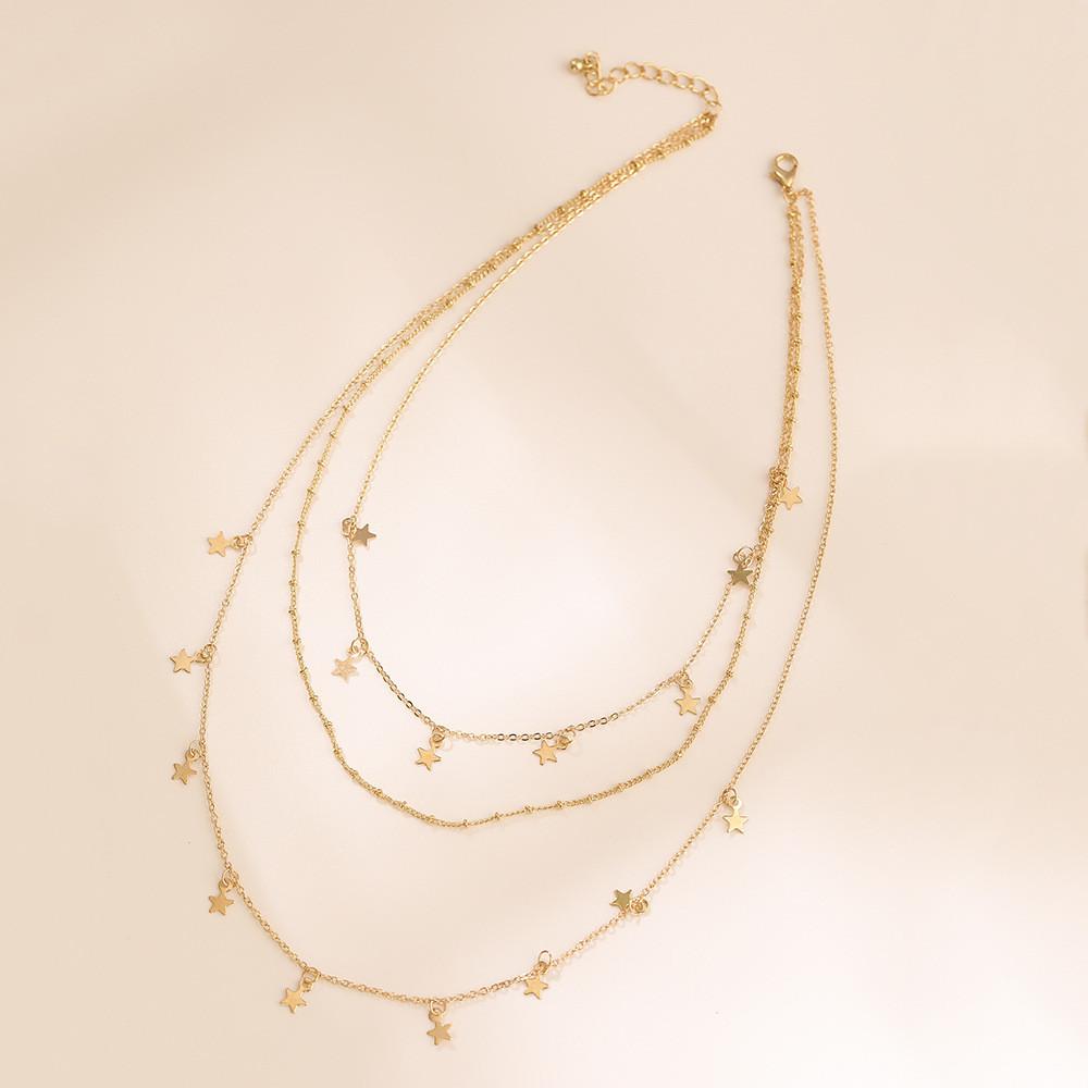 Alloy Star Versatile Pendant Necklace With Three Chic Layers For Everyday Fashion