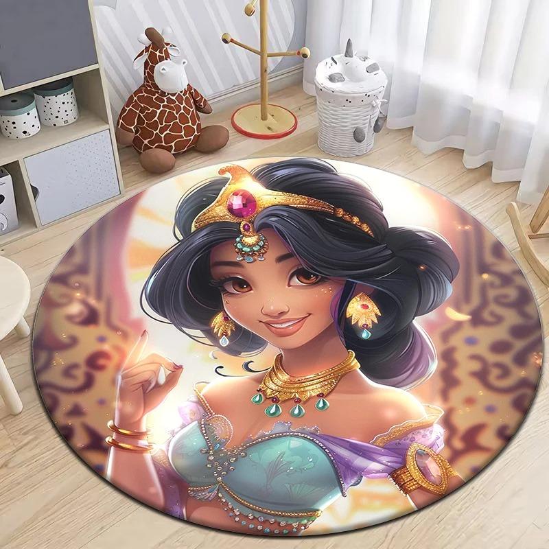 Disney Princess Cartoon Circular Mat HD Printed Bedroom Balcony Entrance Door Sofa Non-slip Carpet Home Decoration Rug