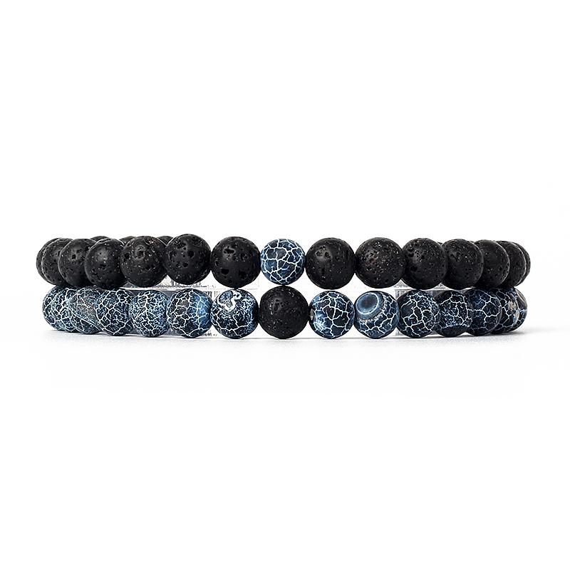 2pcs/Set Couples Distance Bracelets Tiger Eye Natural Chakra Lava Stone Beaded Yoga Bracelets for Men Women Elastic Rope Jewelry