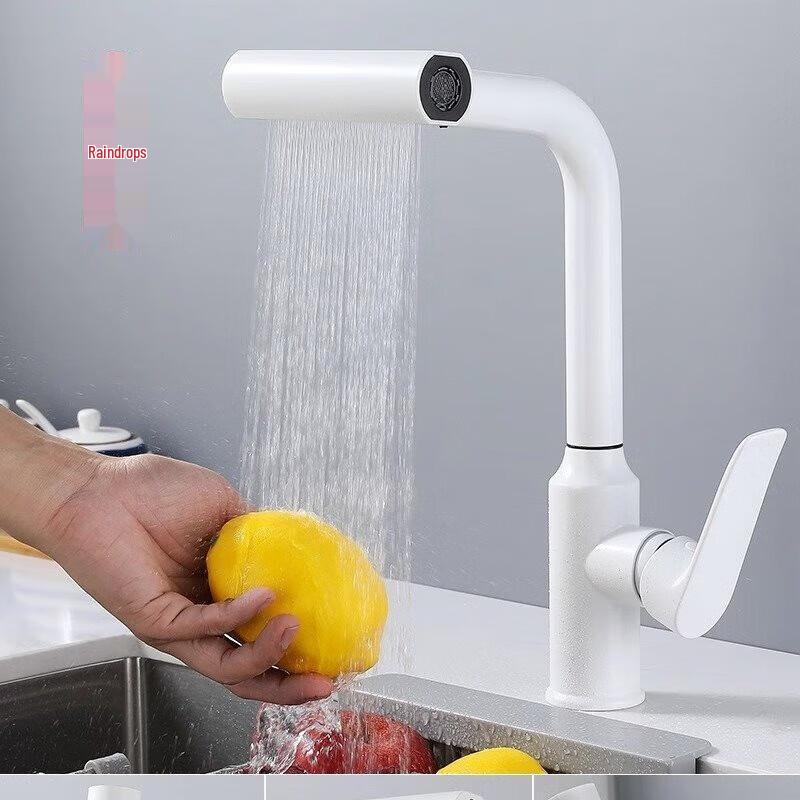 TLXT White Retractable Kitchen Faucet with 4-Function Sprayer