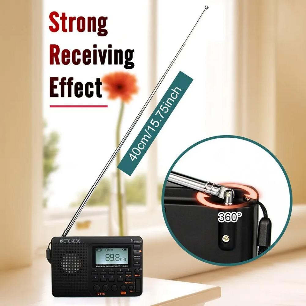 V115 Radio FM AM SW Portable Radios Rechargeable Shortwave Radio Batteries Full Wave USB Recorder Speaker for Elders