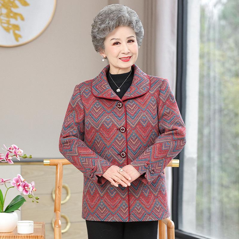 

Элегантное шерстяное пальто для мамы - Классический весенне-осенний стиль для женщин среднего и пожилого возраста XL 85-110 jin красный