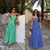 2026 European and American New Dress, Striped Print Chest Wrap Waist Sexy Pendulum Dress
