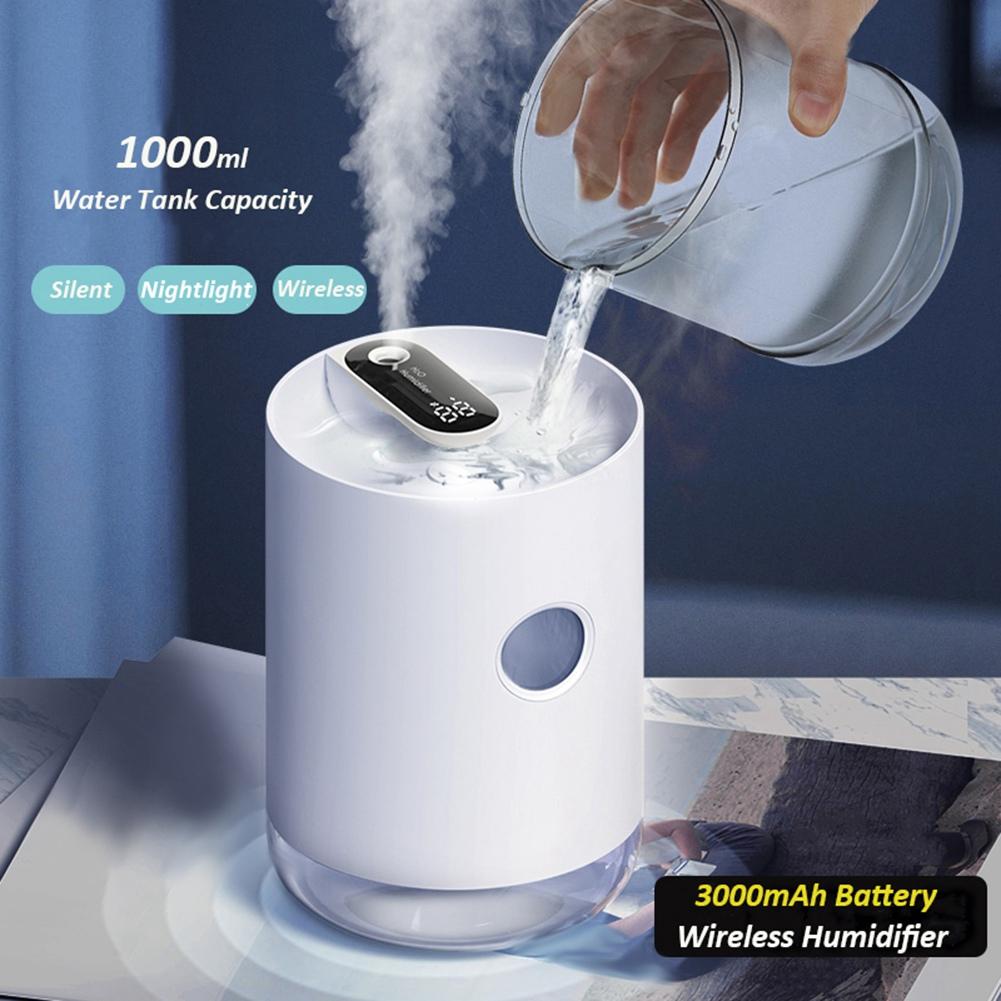 Heim-Luftbefeuchter Tragbar Kabellos USB Aroma Wassernebel Diffusor Akkulaufzeit Anzeige Aromatherapie Humidificador(Weiß)