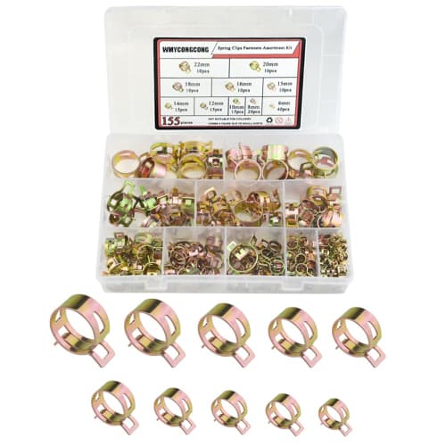 WMYCONGCONG 155-Piece Set of 10 Sizes, 6-22mm Spring Clamp Hose Band Clips, 65Mn Steel, Zinc Plated, Pipe Tube Fasteners, Silicone, for Water Pipe, Va