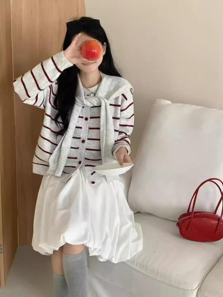 Women's Striped Knit Cardigan: Korean Design, Loose Fit, Versatile for Spring & Autumn