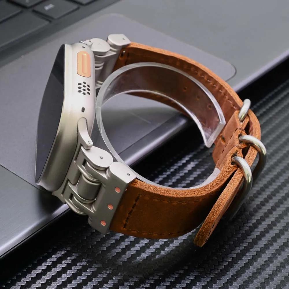 Soft Leather Strap for Apple Watch Ultra 2 49mm Series 10 9 8 7 46mm 45mm Men Luxury Band for iWatch 6 5 4 Se 44mm Loop Bracelet