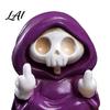 Holiday Skeleton Figurine Purple Robe for Halloween Middle Finger Walking Dog Sculpture Resin Statue Gothic Ornament Tabletop Display Figure