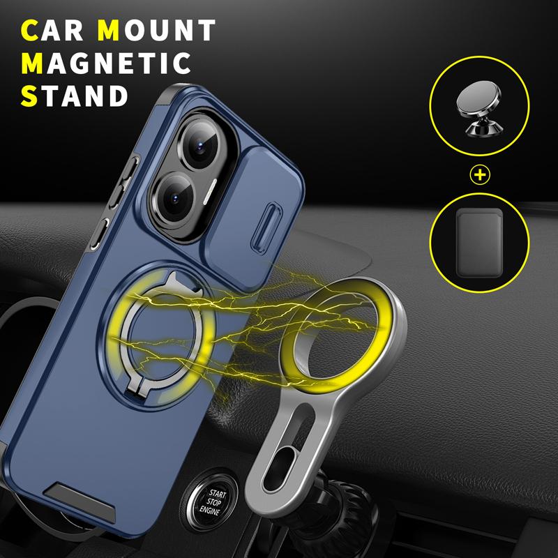 For Xiaomi POCO F7 Case Heavy Duty PC+TPU Ring Car Mount Magnetic Stand Slide Camera Cover for Redmi Turbo 4 Pro