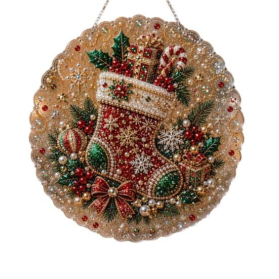 Decorative Christmas Tree Baubles Faux Pearl Art Kit, DIY Rhinestone Gem Painting Craft, Santa Festive Home Decor Items Stocking Elk Pattern