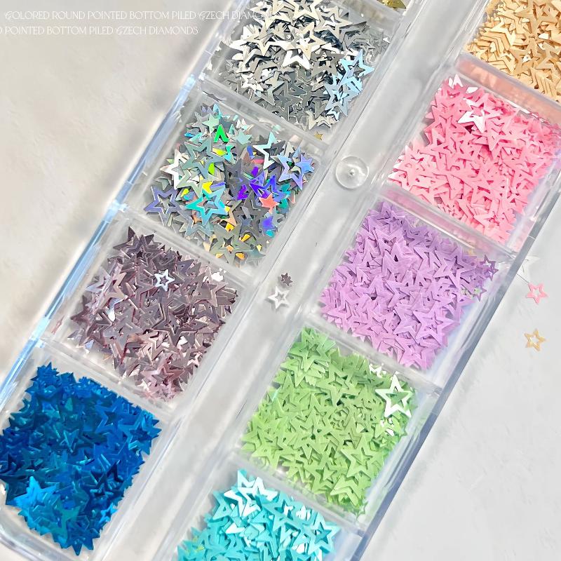1 Set Diy Manicure Accessories Mixed Color Star Nail Glitter Laser Holographic Sequins Non Toxic For Kids Adults