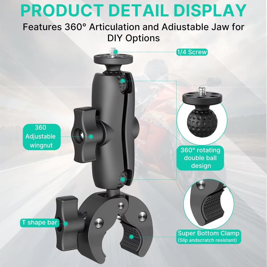 Double Clip Crab Clamp Handlebar Mount for GoPro Insta360 One X2 X3 Sports Camera Accessory Motorcycle Bicycle Compatible