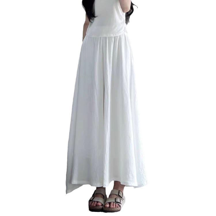 Ice Silk Off-White Pleated Culottes: Women's High-Waisted A-Line Midi Skirt