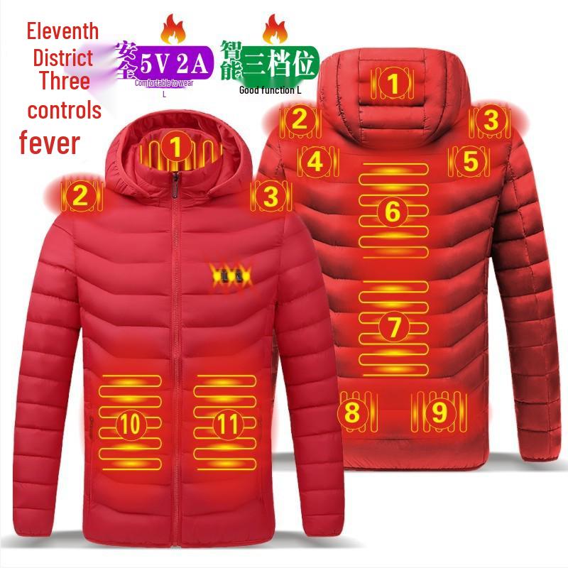 Veste en coton chauffante unisexe avec double contrôle intelligent, chauffage 11 zones, technologie portable, grande taille disponible