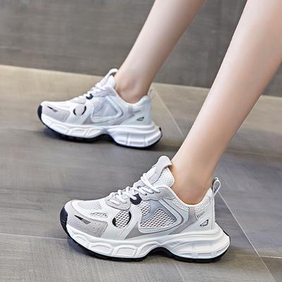 Neue Frühling Sommer Schuhe Damen Mode Sneaker Flache Dicke Sohle Mesh Weiße Schuhe Marke Damen Höhenerhöhende Schuhe 5cm