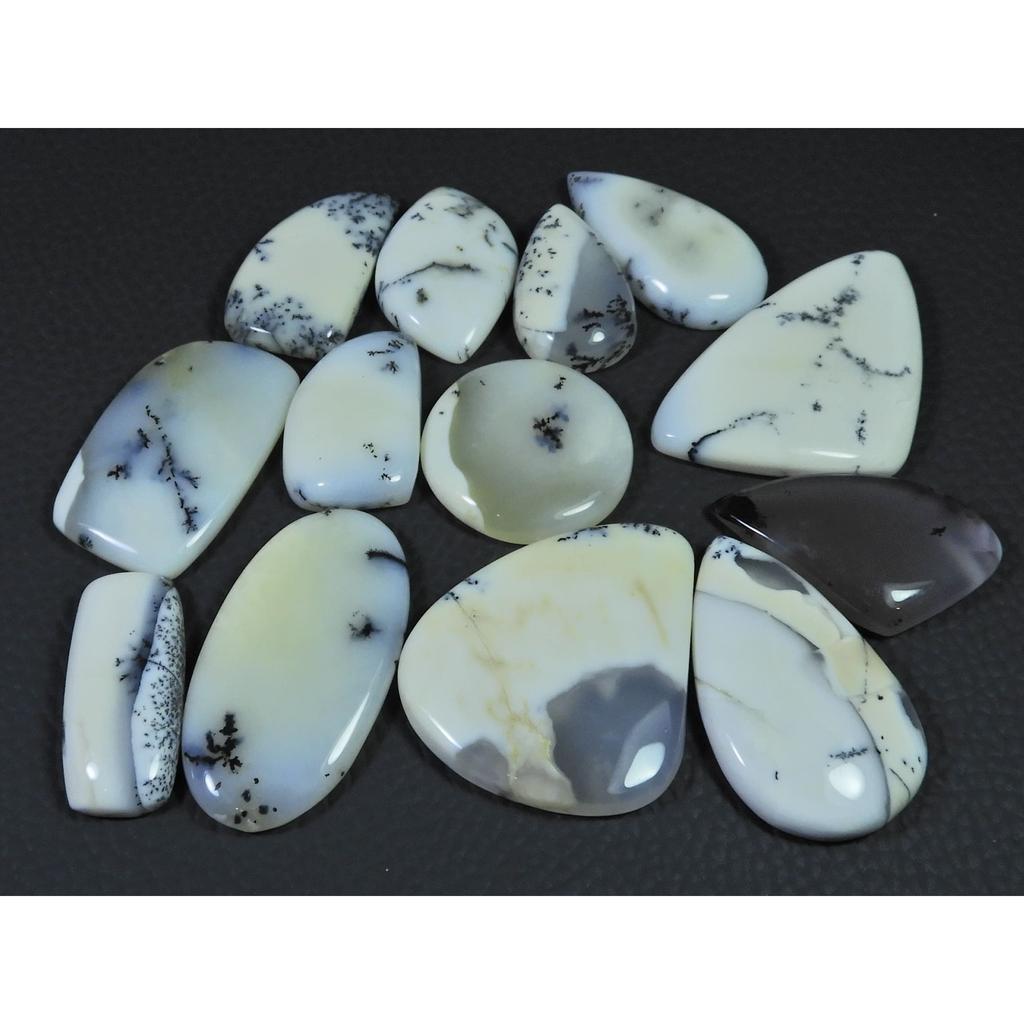 13Pcs Natural Dendrite Opal Mix Shape Cabochon Loose Gemstone Lot 275cts. C-586