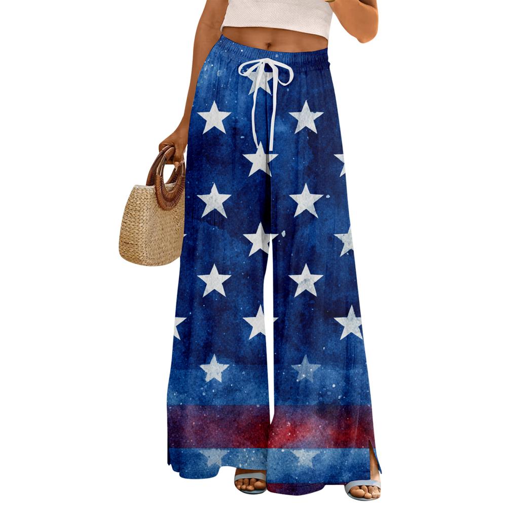Dámské letní kalhoty Boho Palazzo s vysokým pasem a širokými nohavicemi s květinovým potiskem ležérní kalhoty s kapsami