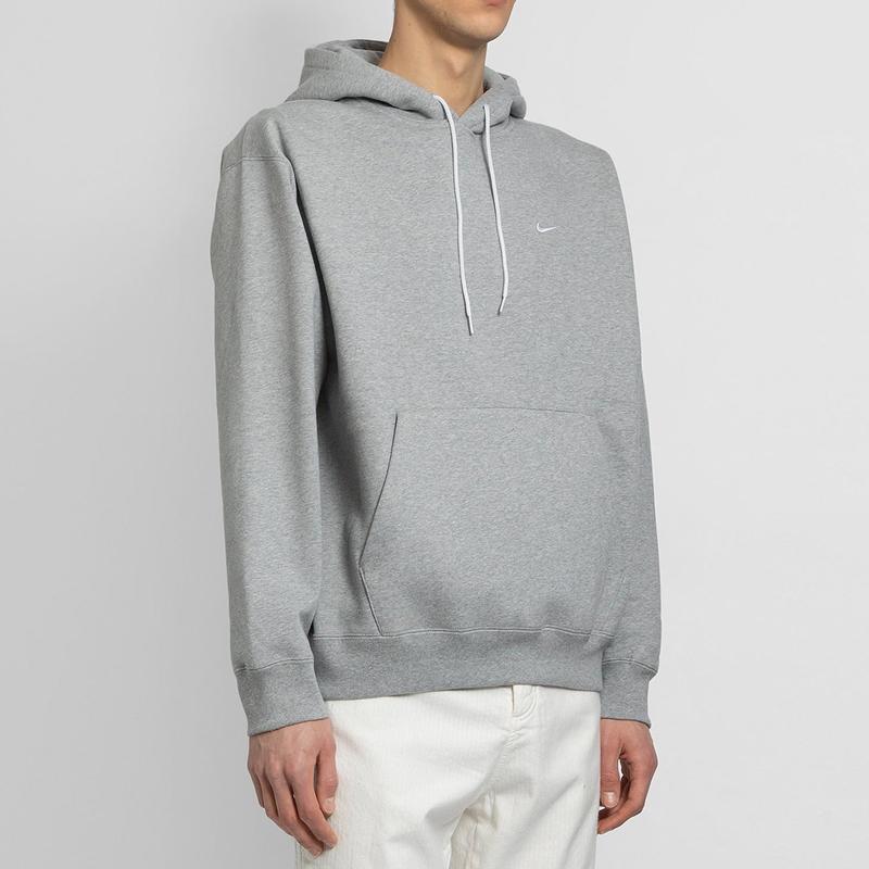 Nike Lab Solo Swoosh Fleece Hoodie Dark Gray Heather Men Streetwear CV0552-063