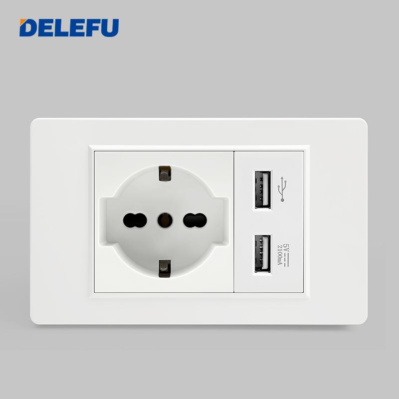 DELEFU Italian Standard White 118 Type Wall Switch Socket with USB + TYPE-C Socket Is Suitable for Hotels and Households.