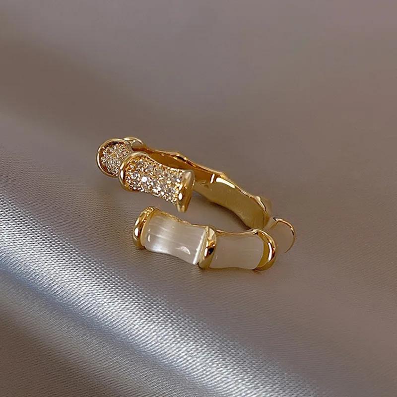 

Opals Bamboo Shape Gold Colour Adjustable Rings Korean Fashion Jewelry Party Luxury Accessory For Woman‘S Gift New Design