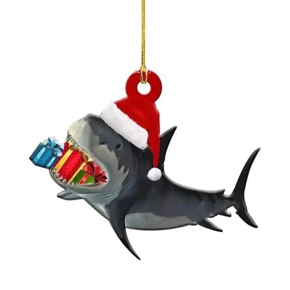 Ornements de Noël Requin en Acrylique Animal Marin Mignon Requin de Noël Pendentif Accroches Décoration d'Arbre de Noël Décoration Cadeau
