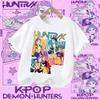 Summer T-shirt casual top with cartoon print, children's pure Polyester short-sleeved K-pop Demon Hunter girl cute sports shirt