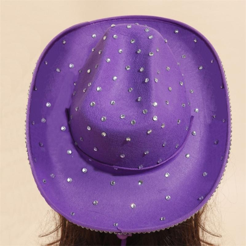 Vacation Cowboy Hat Panama Hat Crystal Brim Hat Rhinestones Hand Beading Crystal for Carnivals Music Festival