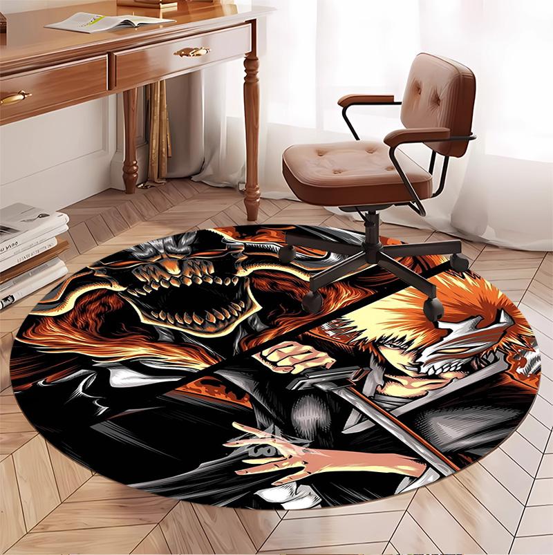 BLEACH Pattern Round Rug, Indoor/Outdoor Mat, for Picnic, Gameroom, Bedroom, Office, Living Room, Home Decor Carpet, Birthday Gift