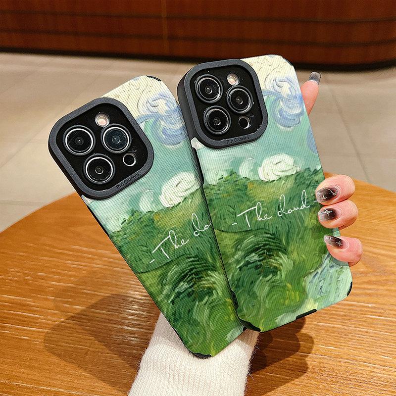 Vertikální kožené pouzdro Zelený umělecký potisk Vzorované Nárazuvzdorné Měkké silikonové pouzdro s ochranou objektivu fotoaparátu pro IPhone Samsung