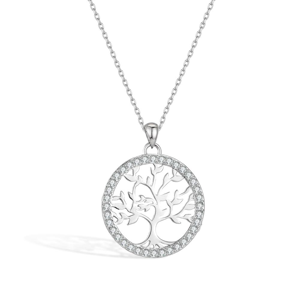 New Arrivals Fashion Women Fine Jewelry Rhodium Plated Zircon Stone Tree of Life Pendant Necklace 925 Sterling Silver