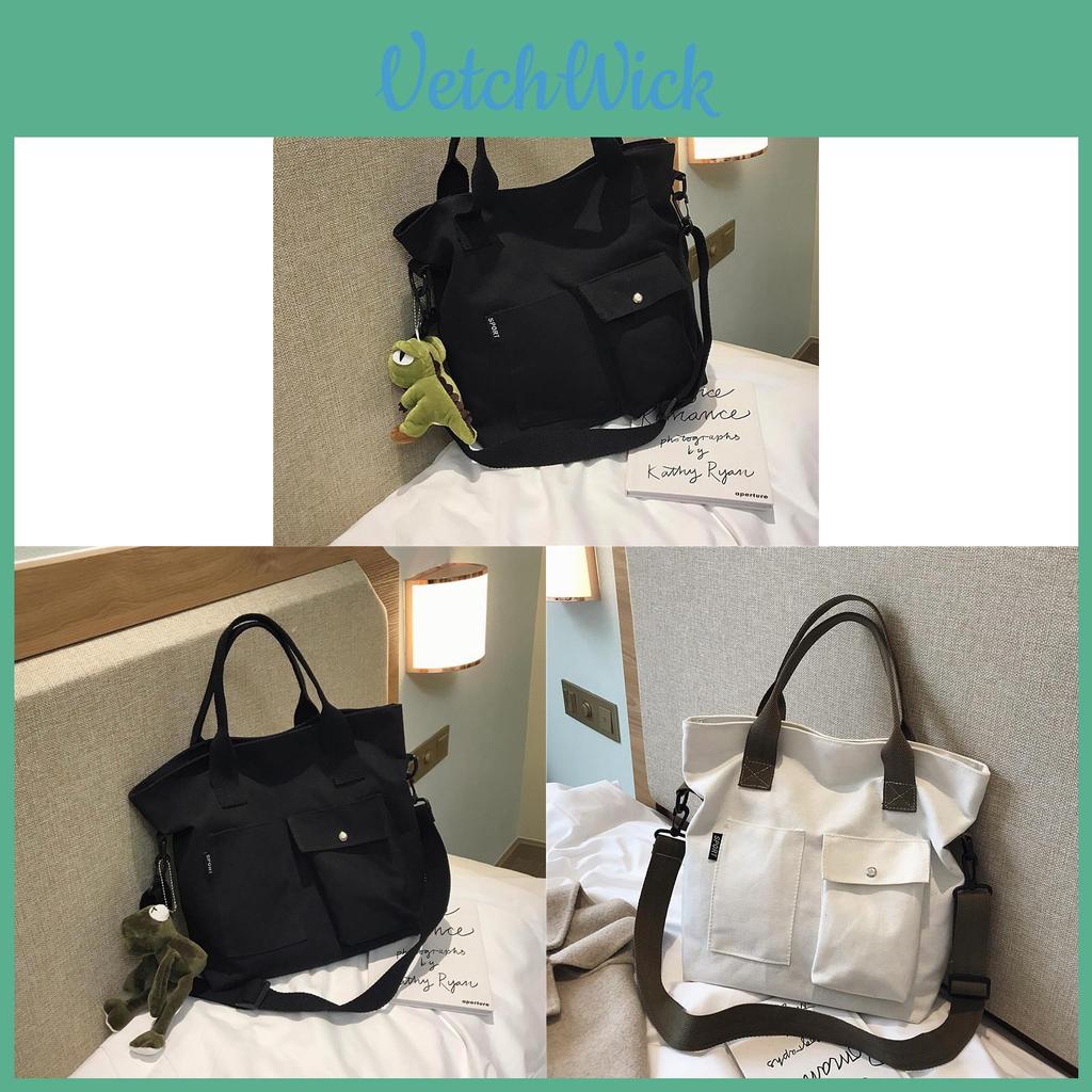 Street Style Canvas Tote Bag With Contrasting Colors And Internal Phone Pocket For Students