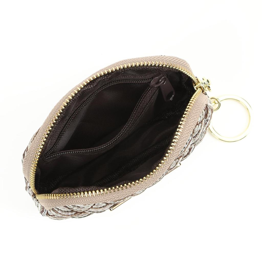 FORTUNA Tokyo Kyoto-woven Matelasse Coin Purse, Coin & Card Case, Coin Purse, Cosmetic Accessory Pouch with Keychain (Brown)