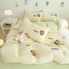 Cartoon Cotton Towel Embroidered Comforter Set Machine Washable Bed Linen Bedding Spring New Soft Breathable Fitted Sheet