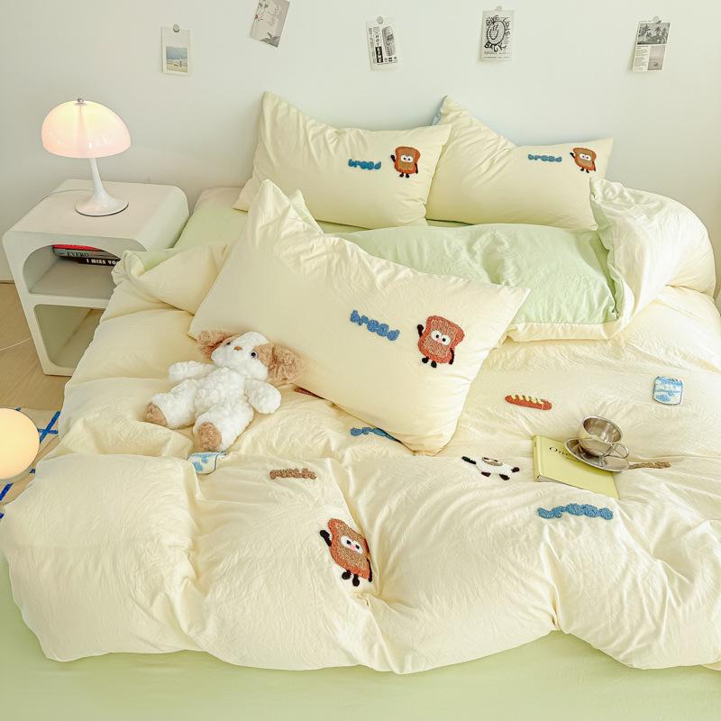 Cartoon Cotton Towel Embroidered Comforter Set Machine Washable Bed Linen Bedding Spring New Soft Breathable Fitted Sheet